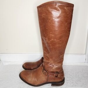 Hinge brown leather riding boots